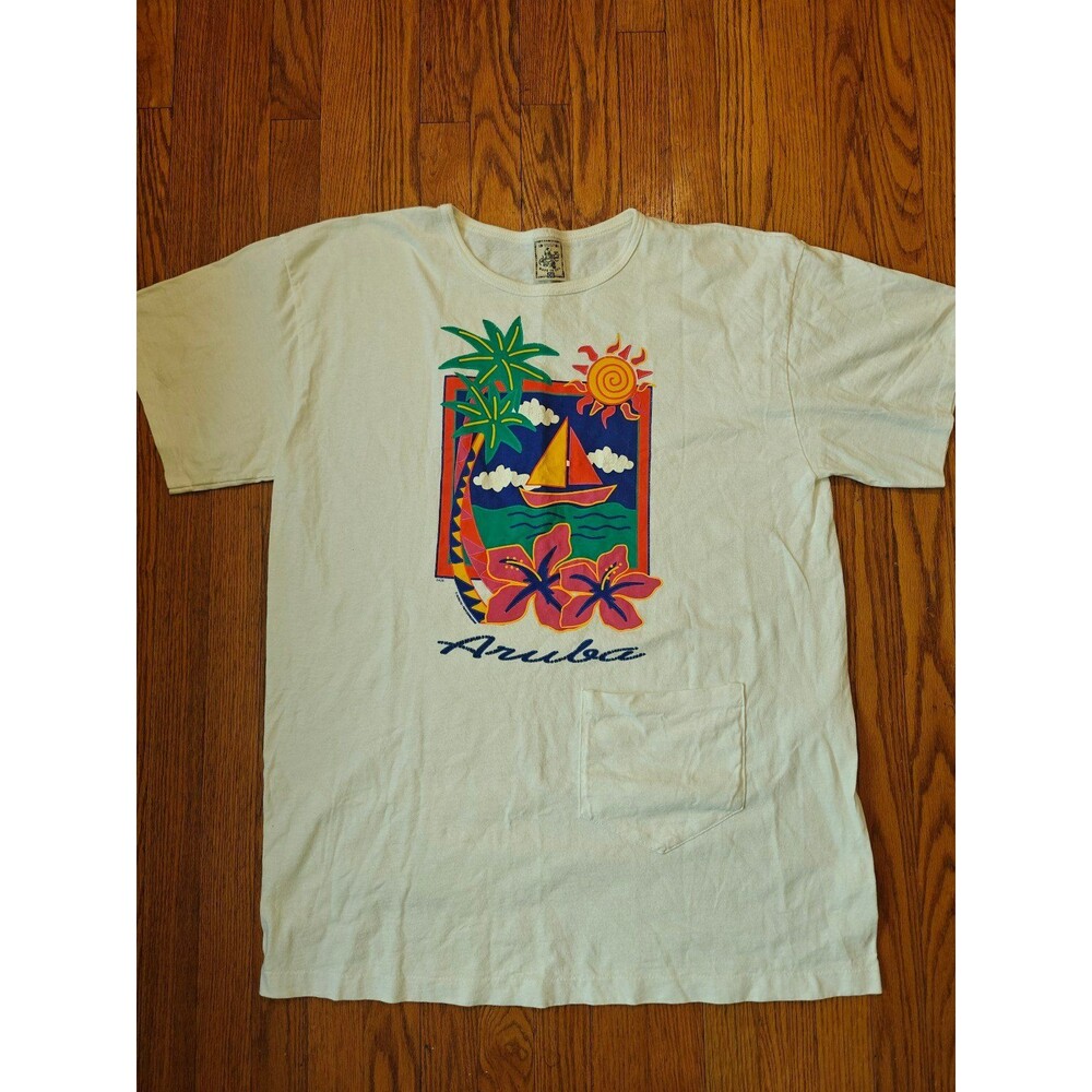 Vintage Alore Aruba Beach Cover Up Women's Graphic T Shirt W/ Pocket One Size